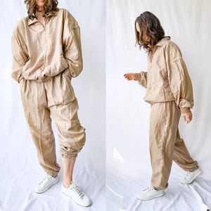 Vintage 90's 100% Nude Silk Track Suit (size XL)